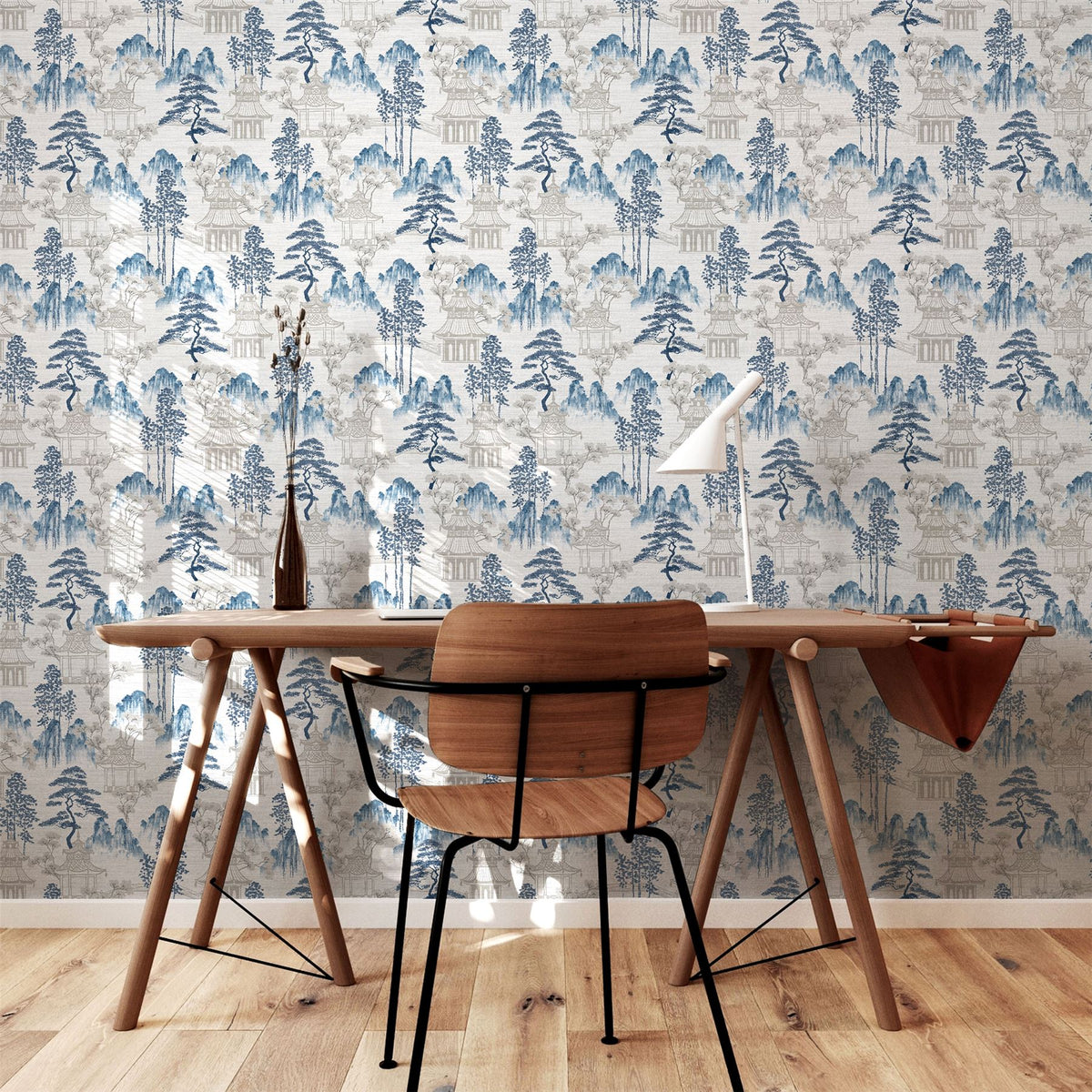 Japanese Pagoda Blue Grey Wallpaper image 6