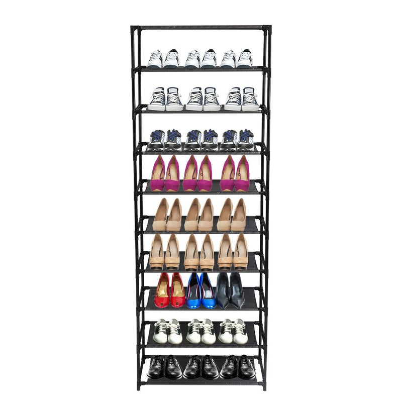 10 Tier Stackable Shoe Rack Storage Shelves - Stainless Steel Frame image 0