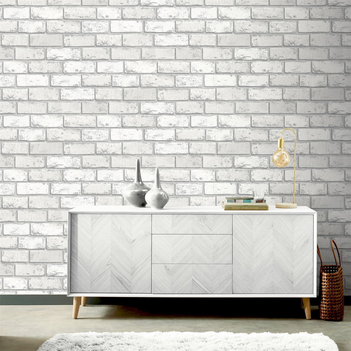 Metallic Brick White/Silver Wallpaper image 2