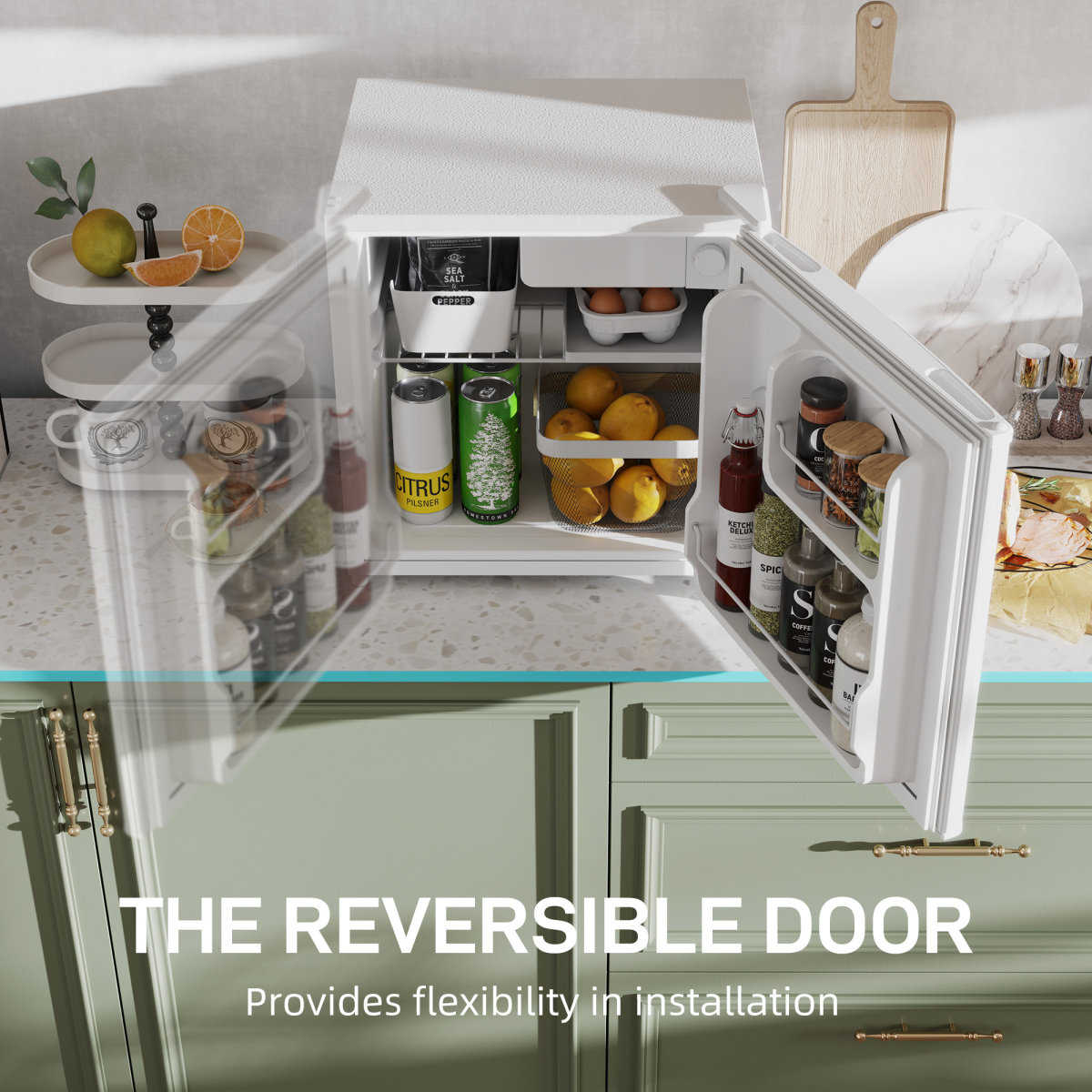 46L Counter Top Fridge with Chiller Box Mini Fridge for Bedrooms Cream
