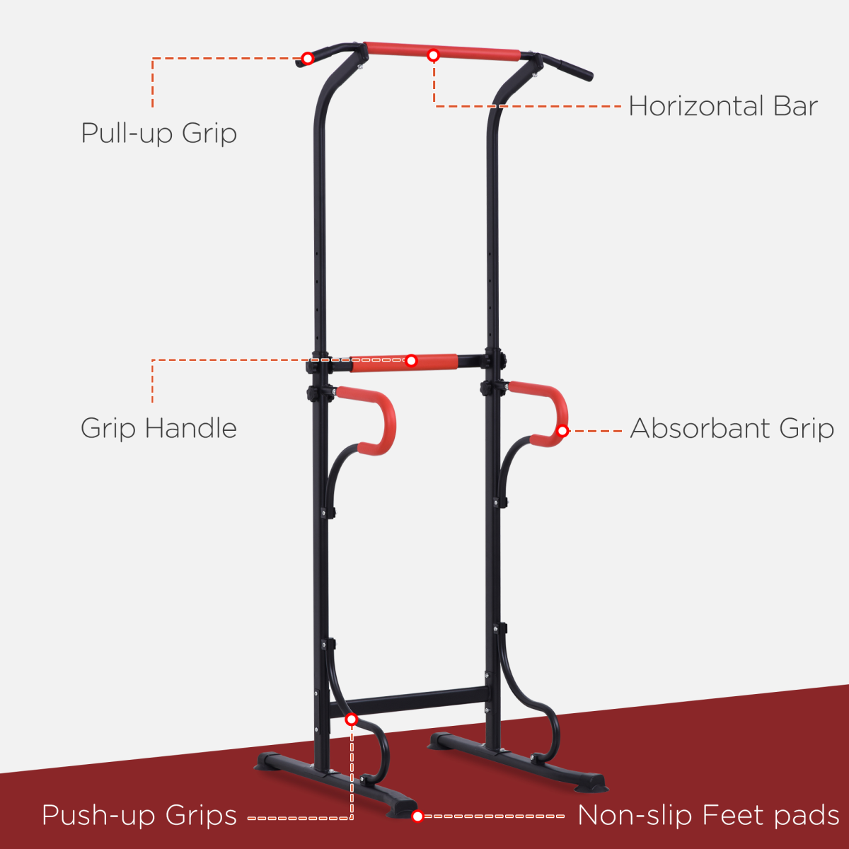 Steel Multi-Use Exercise Power Tower Station Adjustable Height with Grips