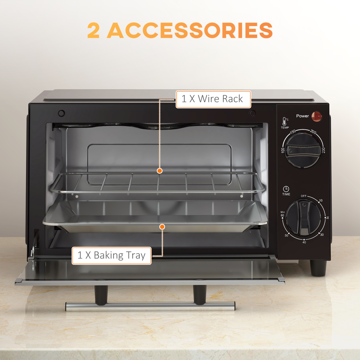 Mini Oven, 9L Countertop Electric Grill, Toaster Oven 750W