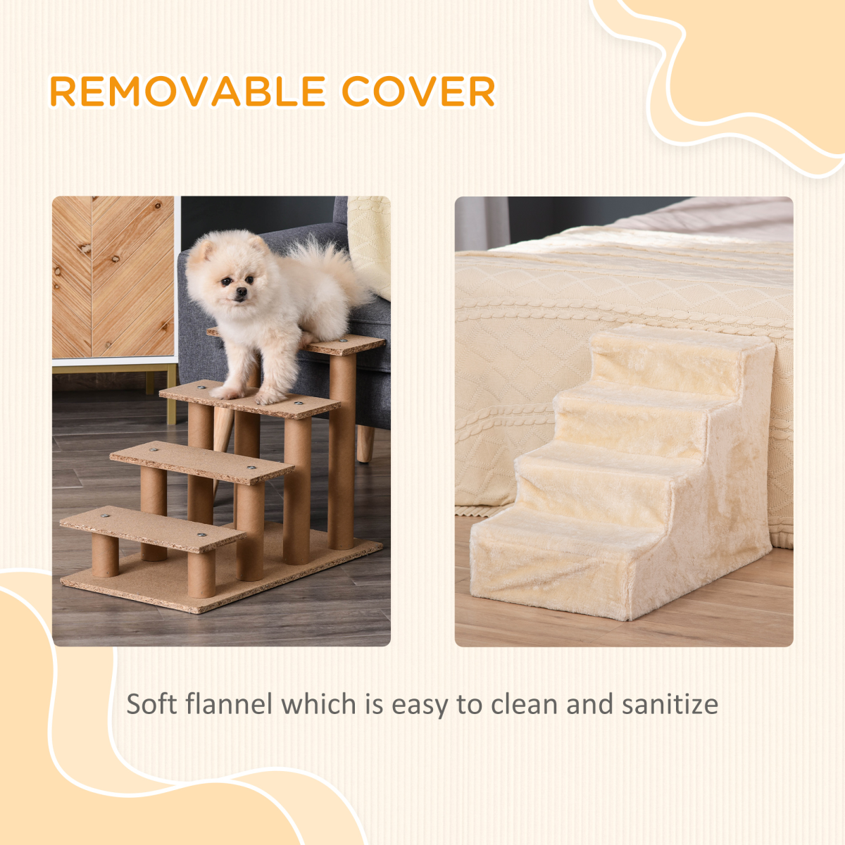 Pet Stairs 60L x 35W x 44H cm, Beige