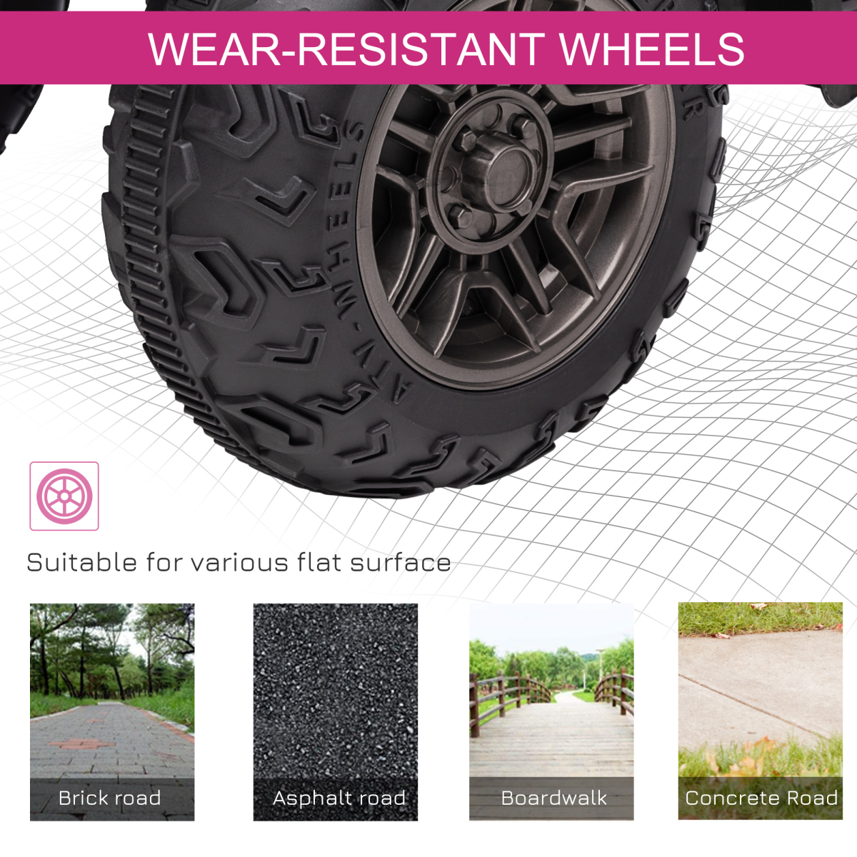 12V Electric Quad Bike for Kids with LED Headlights, Music - Pink