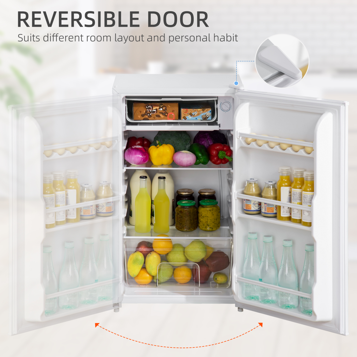 91L Freestanding Under Counter Fridge with Chiller Box Reversible Door
