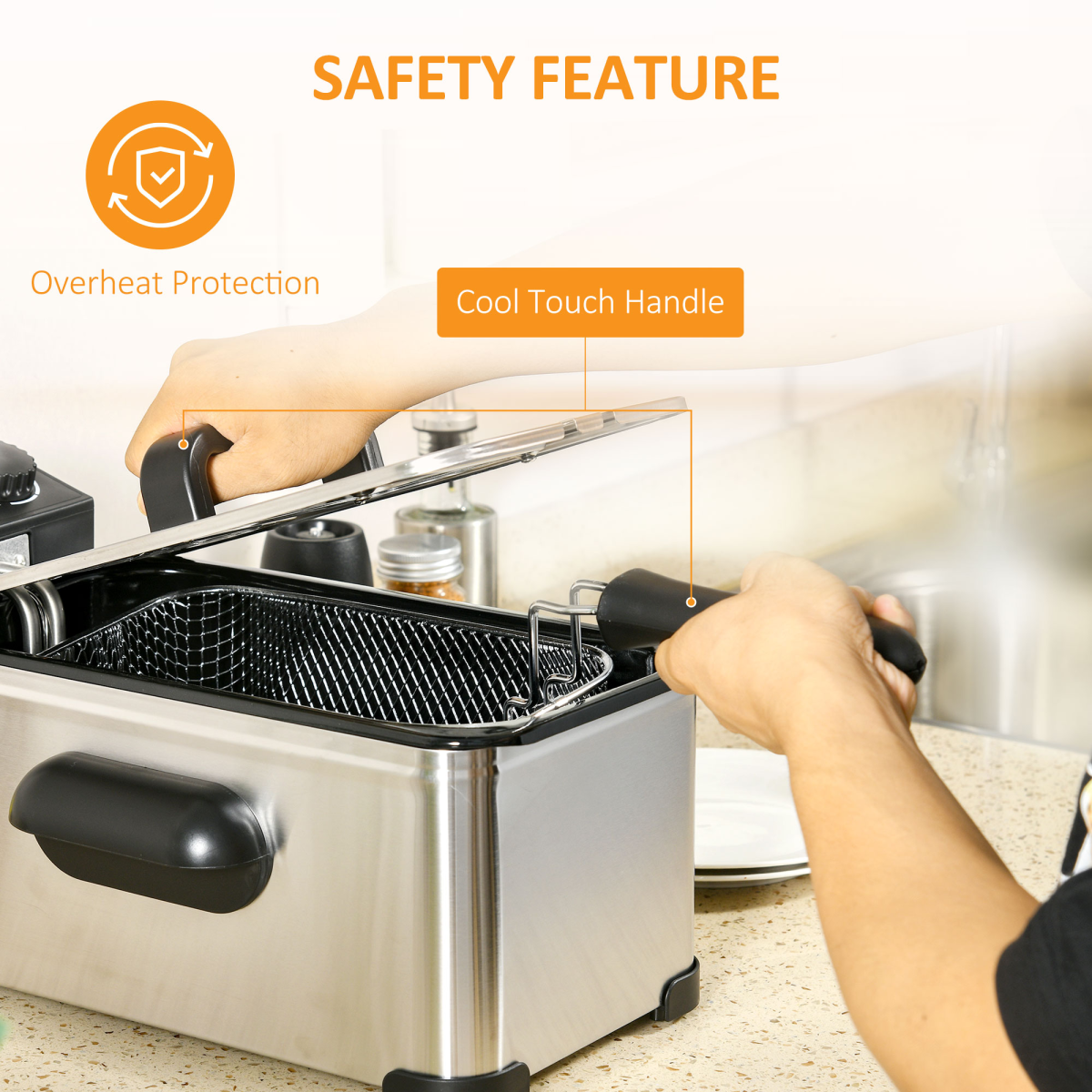 3 Litre Deep Fat Fryer with Adjustable Temperature, 60min Timer, 2000W