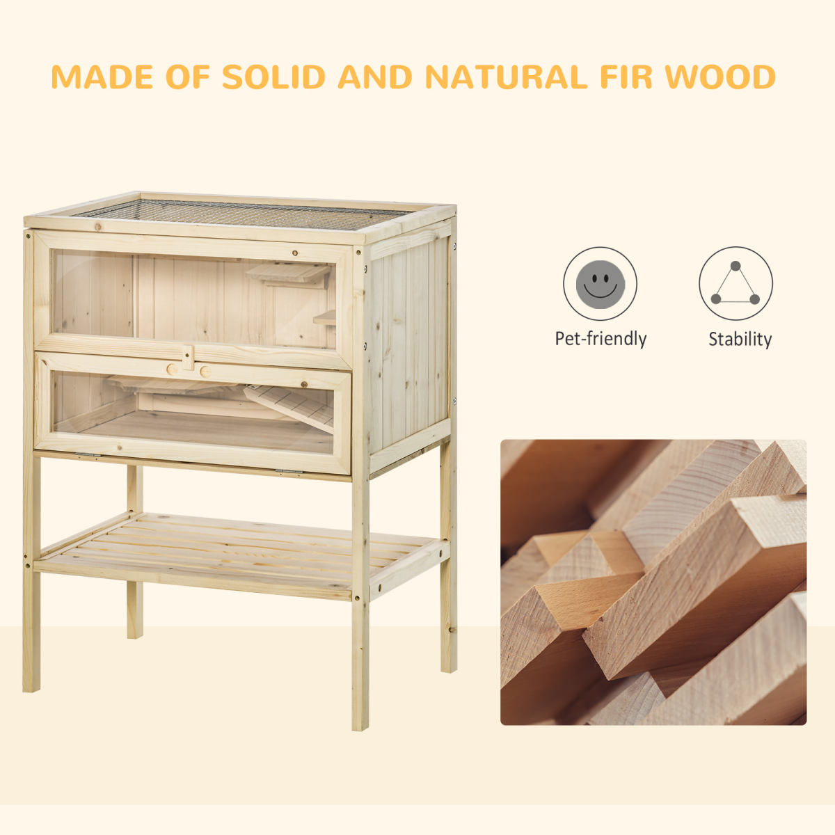Hamster and Small Pet Cage 23.5"L×15.75"W×31.5"H, Natural