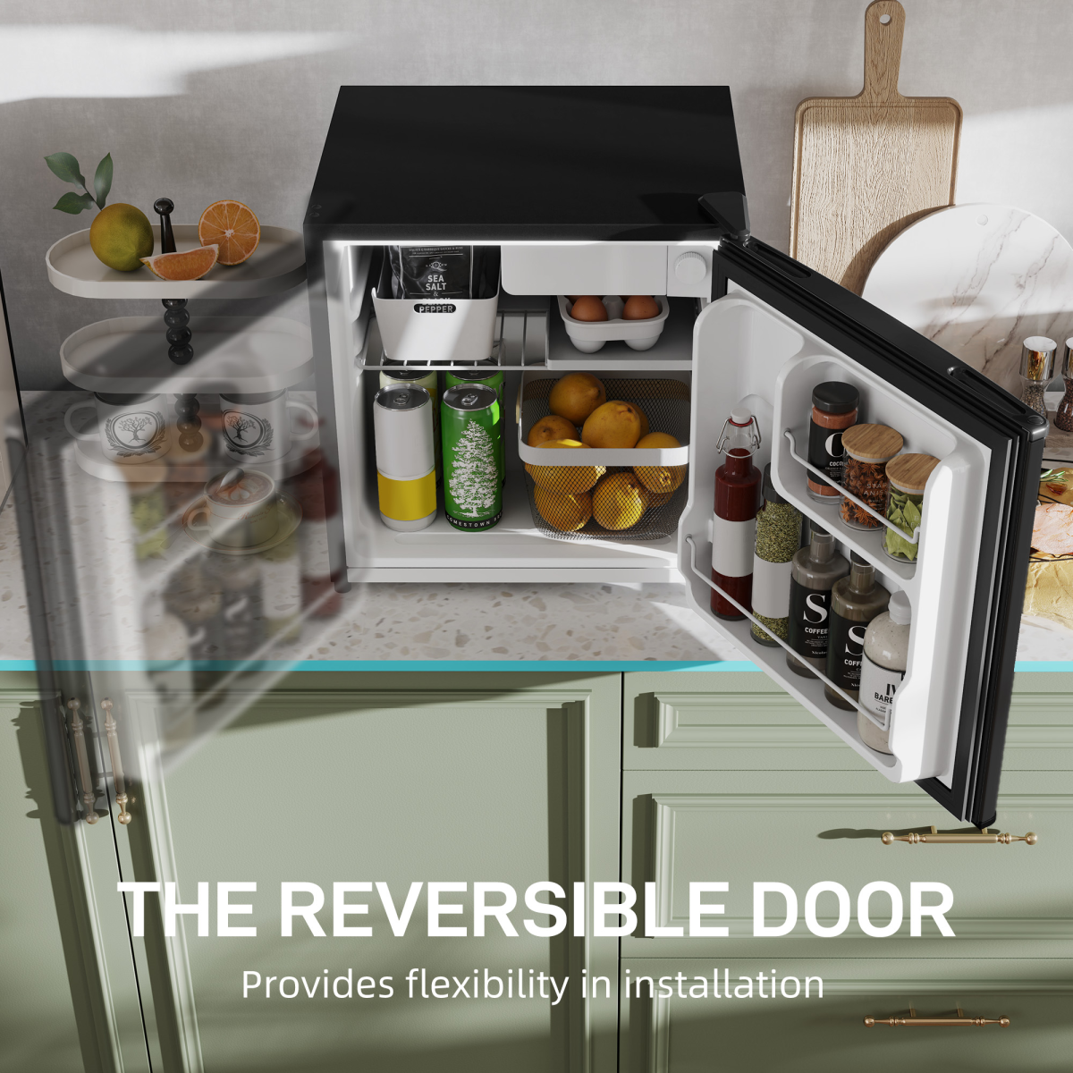 46L Counter Top Fridge with Chiller Box Mini Fridge for Bedrooms Black