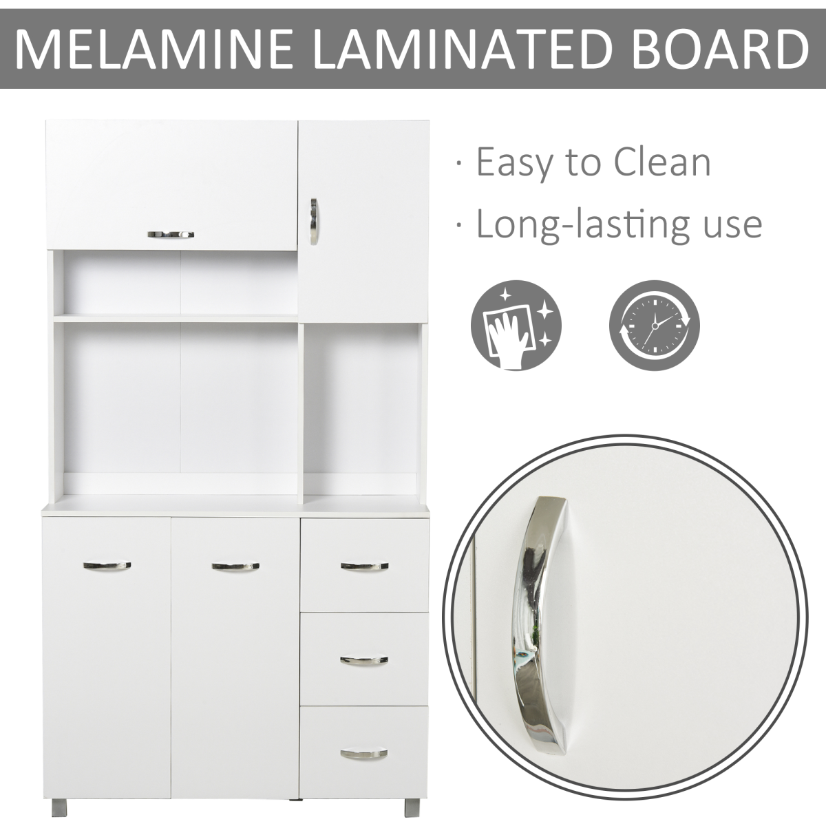 Freestanding Kitchen Storage Cabinet w/ Cupboard Cabinets Drawers Handles