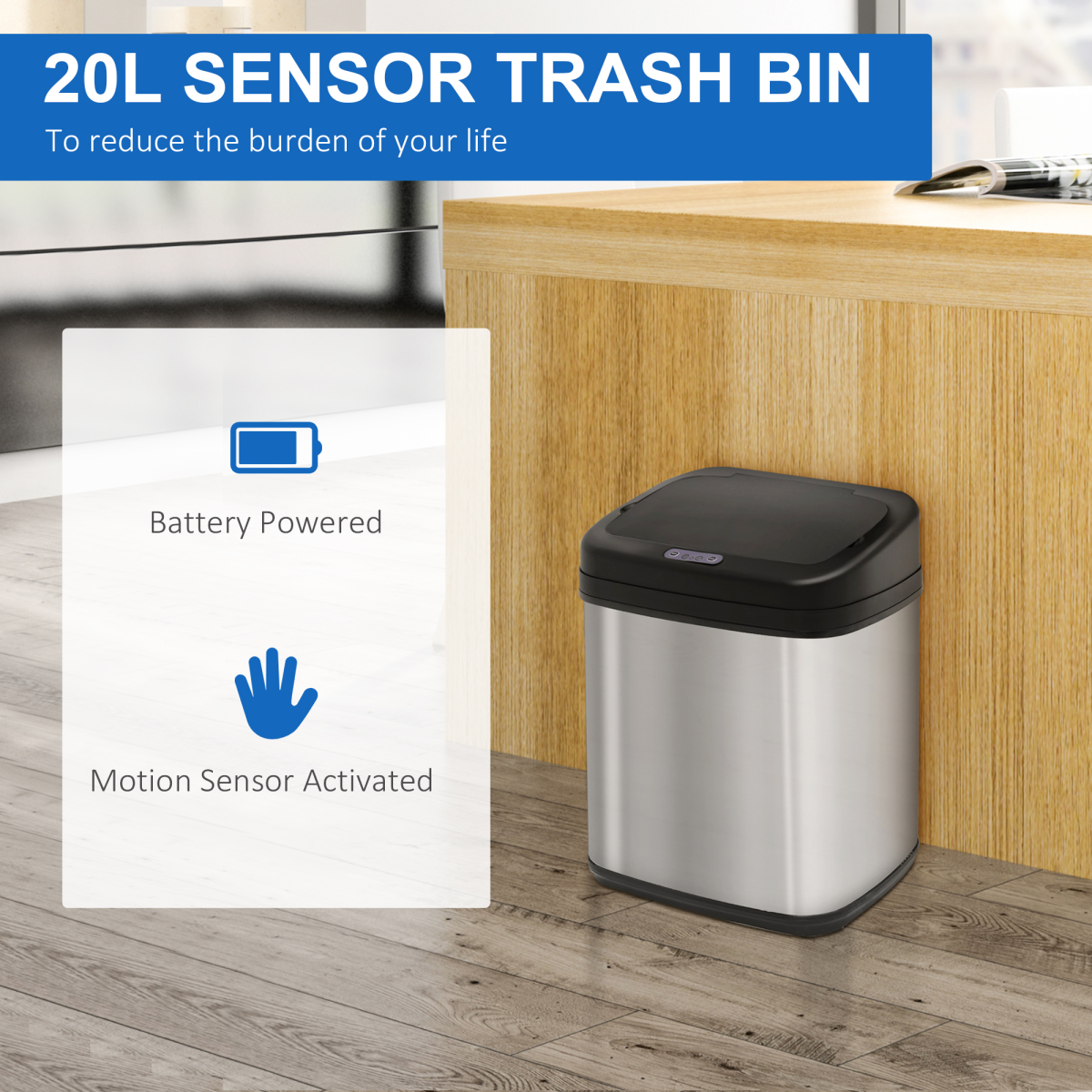 20L Stainless Steel Auto Kitchen Bin Sensor Bucket in L Size