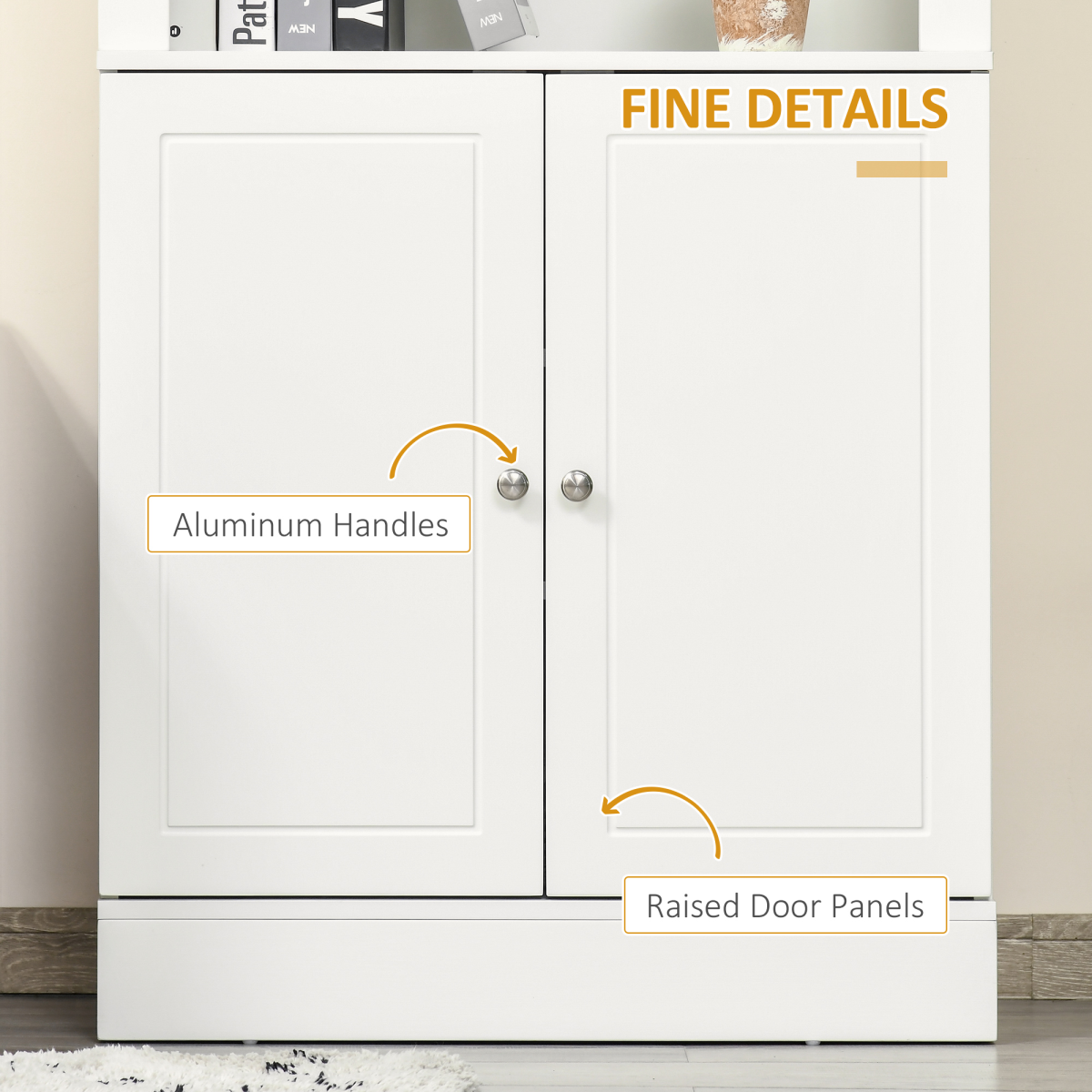 Kitchen Cupboard with 6-tier Shelving, Sideboard Double-door , White