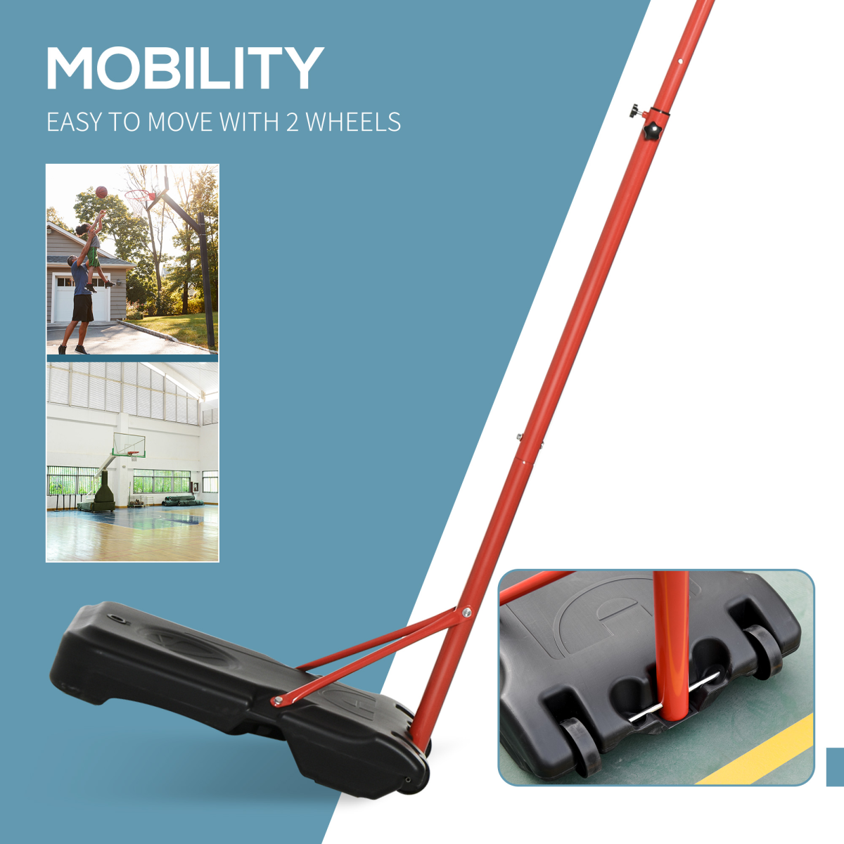 200-250cm Adjustable Basketball Hoop Backboard with Wheels For Kids