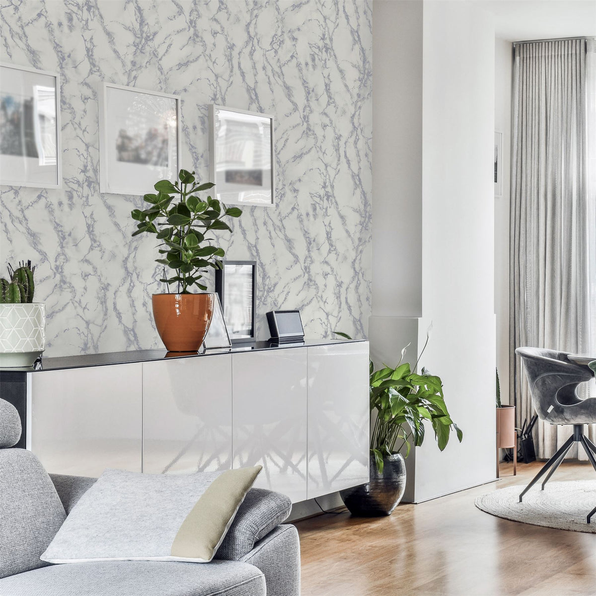 Carrara Marble Silver Wallpaper image 2