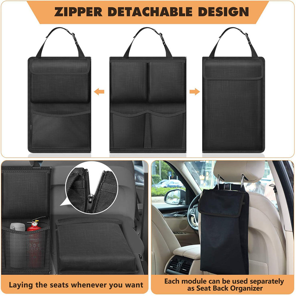 Car Seat Back Organiser Black, Detachable Storage Bag with Zips for SUVs and Vans image 3