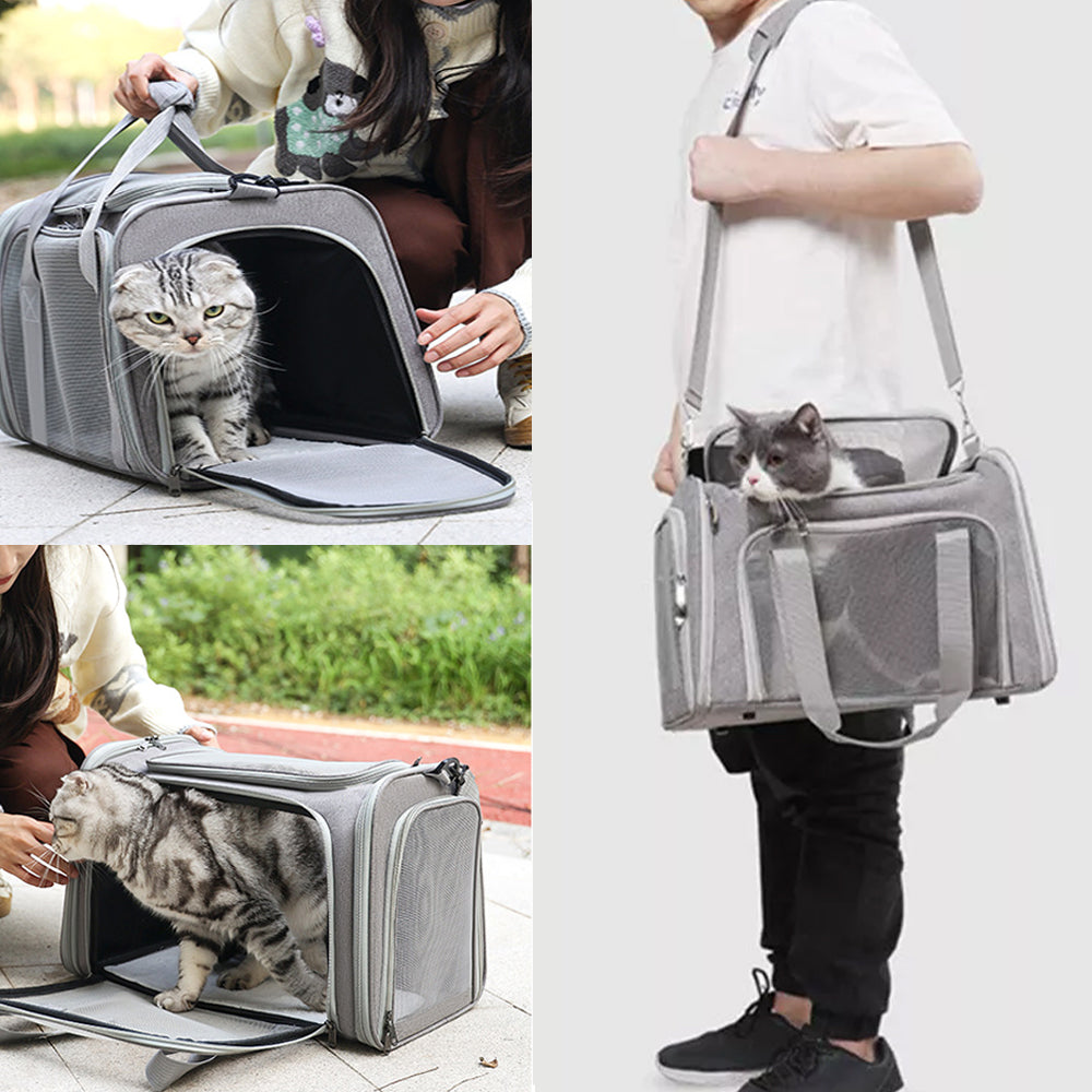 Pet Carrier Bag Large Black, Soft Fabric Folding Travel Bag for Cats and Puppies image 8