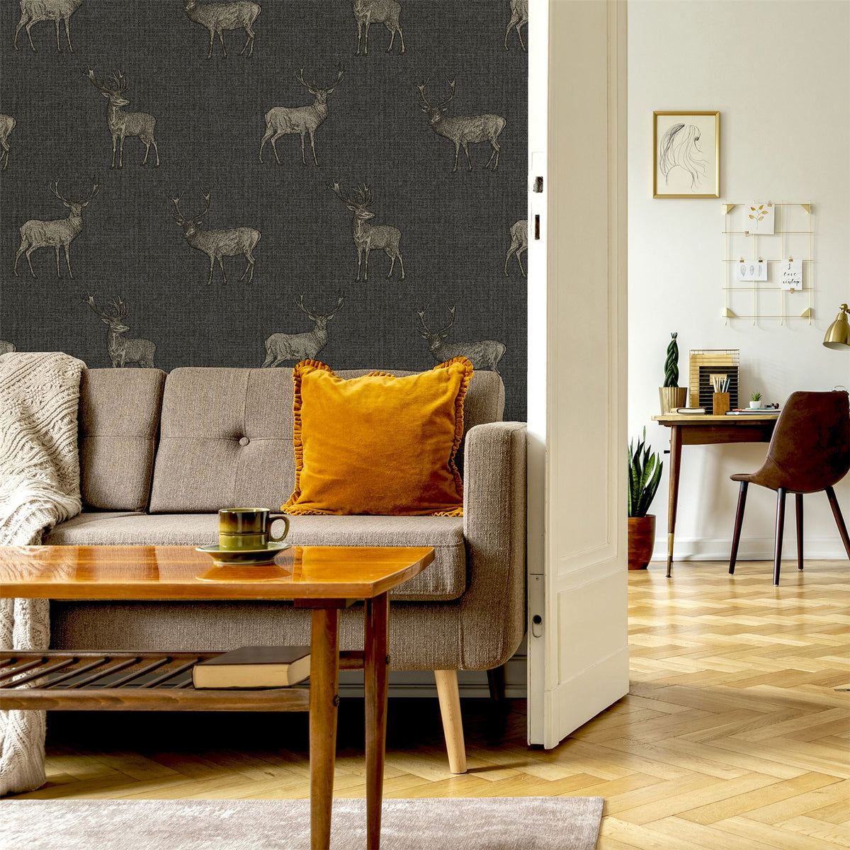 Heritage Stag Charcoal/Copper Wallpaper image 2