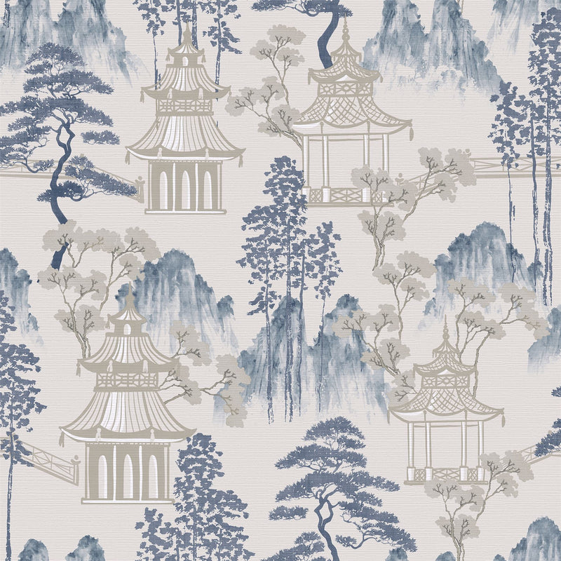Japanese Pagoda Blue Grey Wallpaper image 0