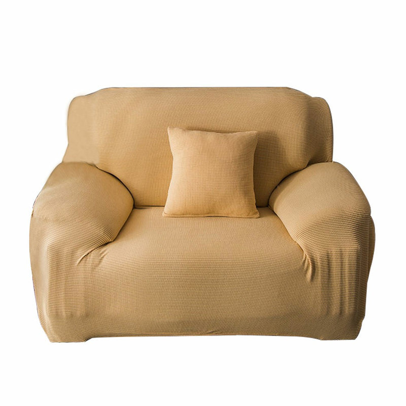 Armchair Cover Beige, Stretch Polar Fleece Knitted 1 Seater Sofa Slipcover image 0