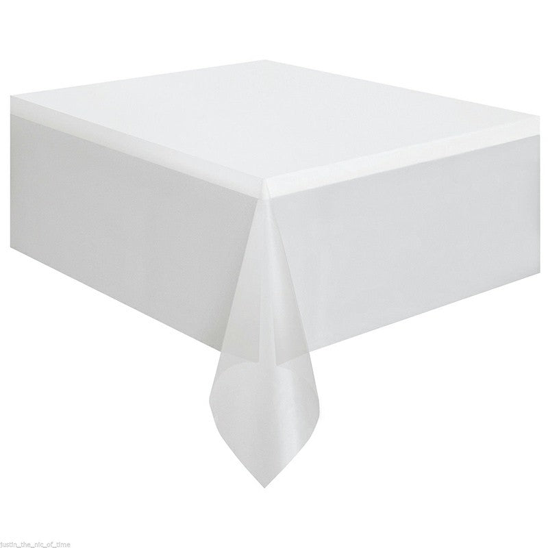 Disposable Table Cover White, Waterproof Plastic Rectangle Tablecloth image 1