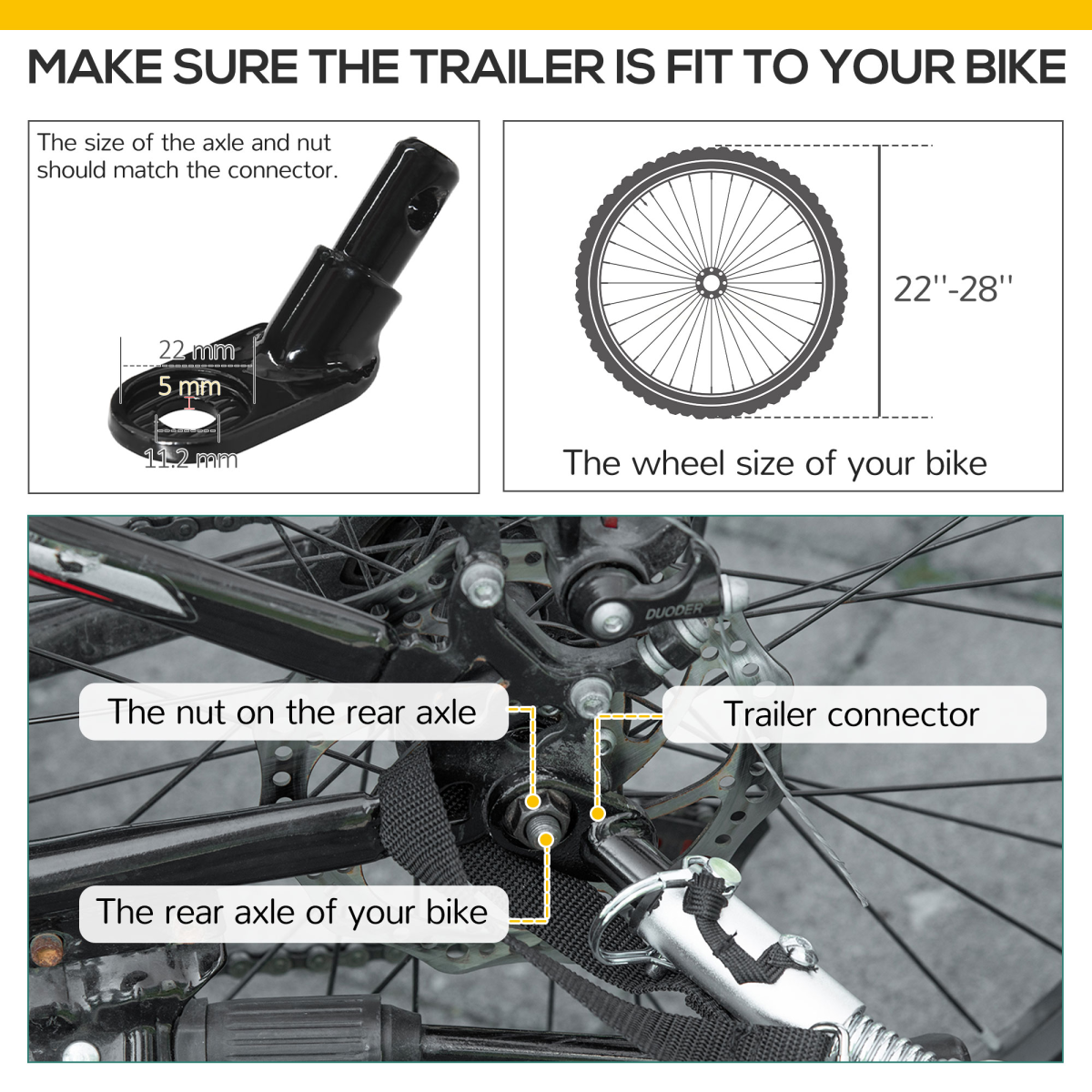 Bike Trailer Wagon Bicycle Cargo Trailer with Suspension, 2 Wheels, Black