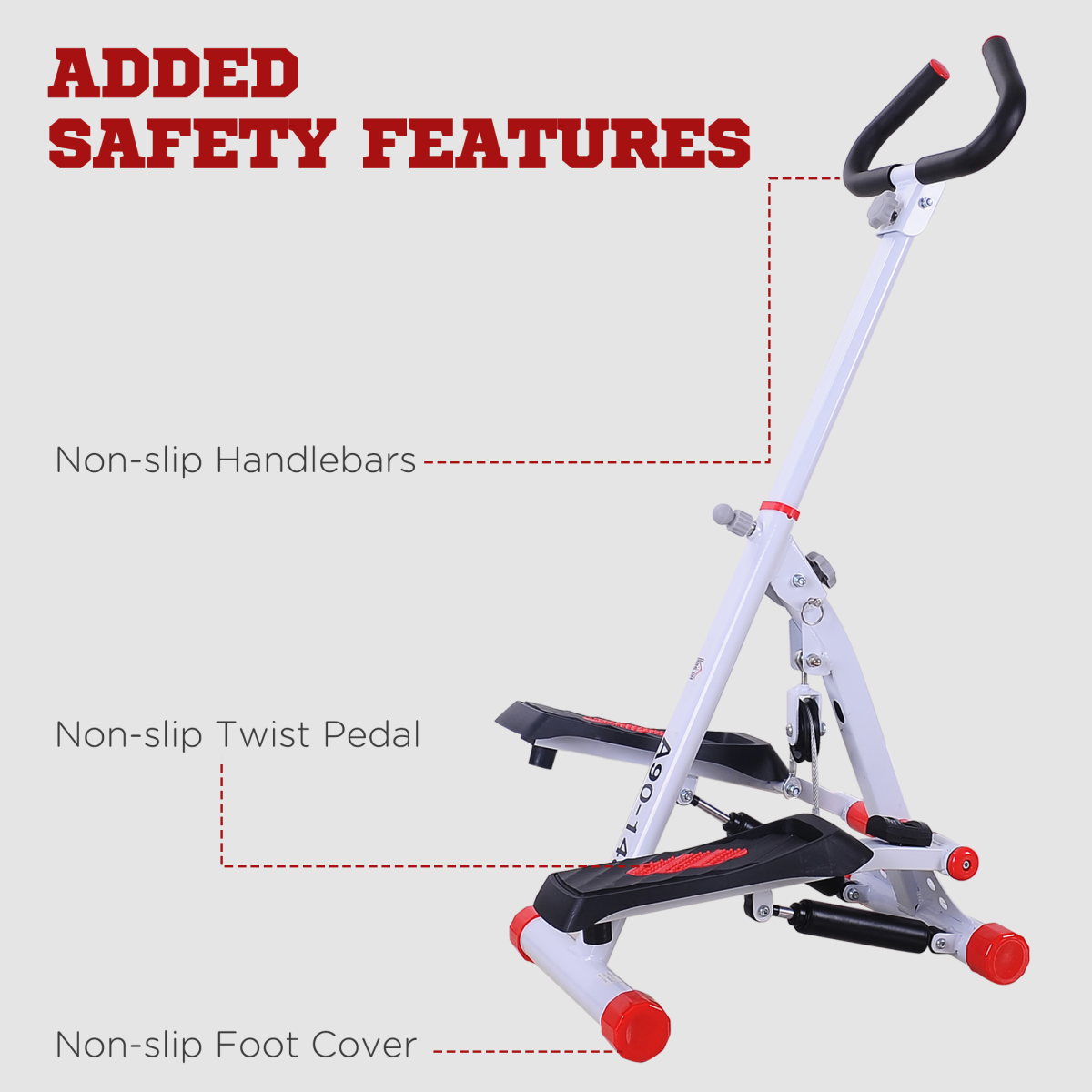 Foldable Stepper Adjustable Step Machine with Handlebar LCD Display, Red