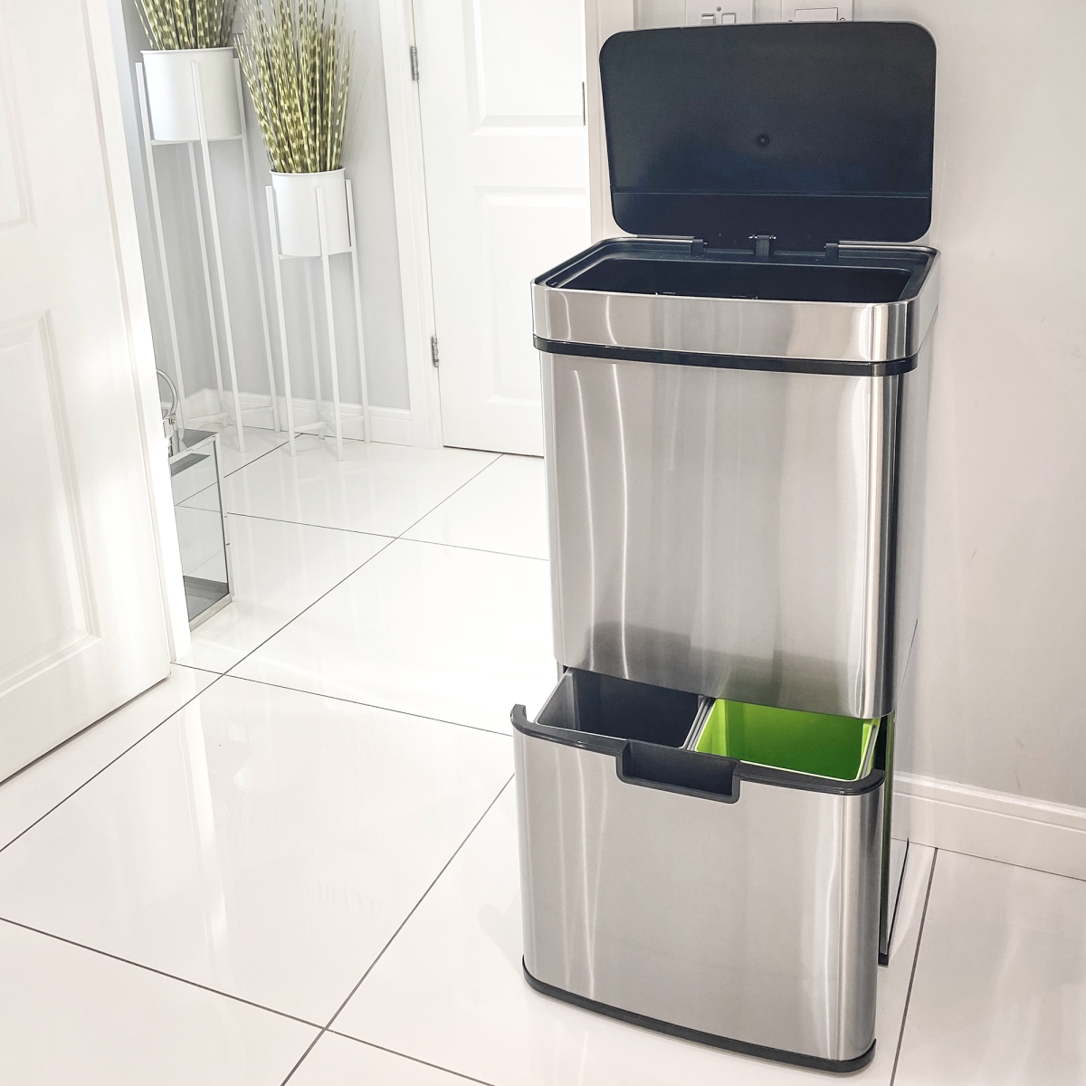 Motion Sensor Rubbish Bin, 3 Compartments Removable Lid Stainless Steel