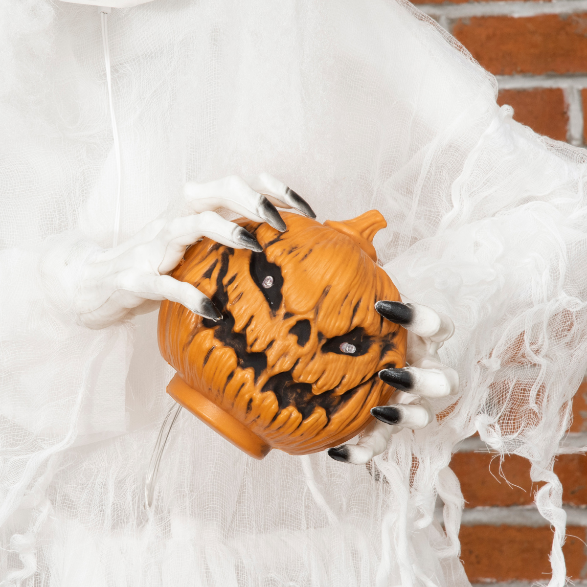 72 Inch Halloween White Witch Holding Pumpkin Skeleton Ghost Motion
