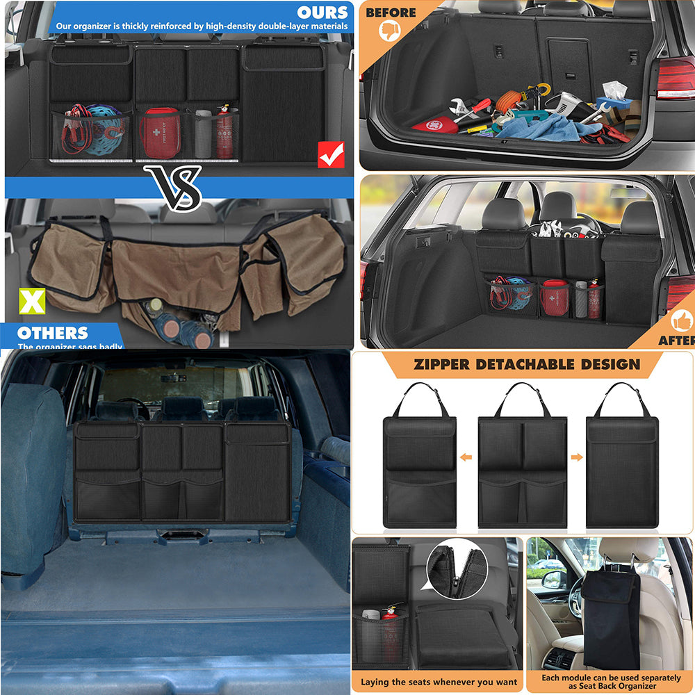 Car Seat Back Organiser Black, Detachable Storage Bag with Zips for SUVs and Vans image 9