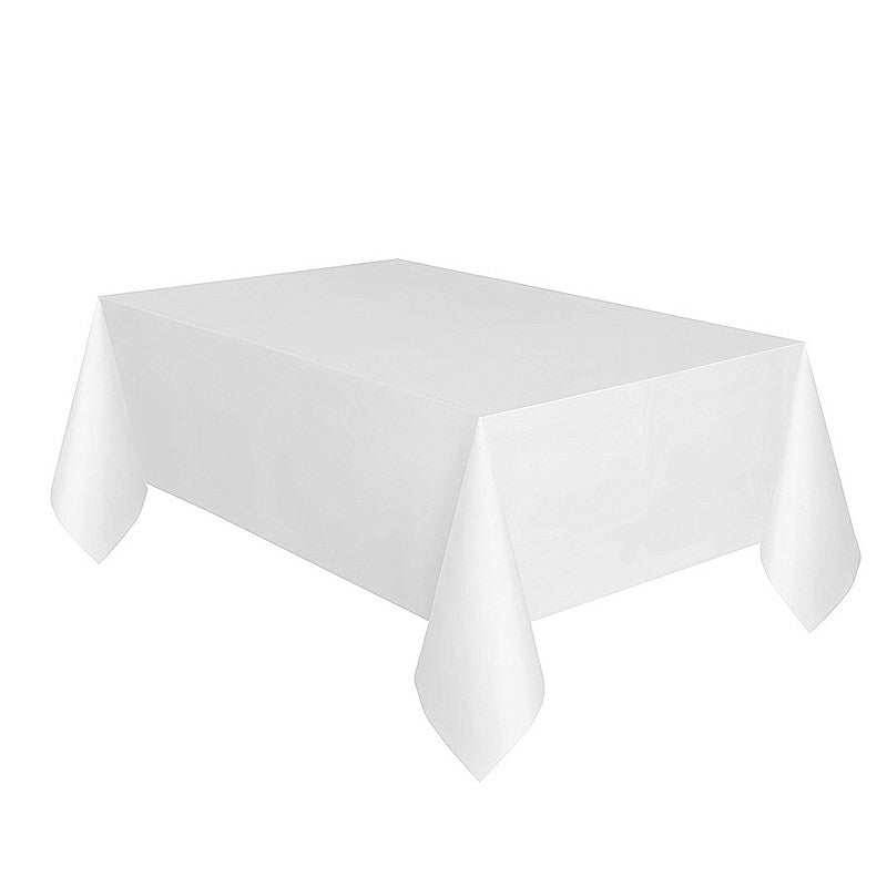 Disposable Table Cover White, Waterproof Plastic Rectangle Tablecloth image 0