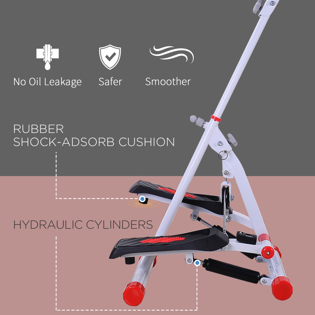 Foldable Stepper Adjustable Step Machine with Handlebar LCD Display, Red