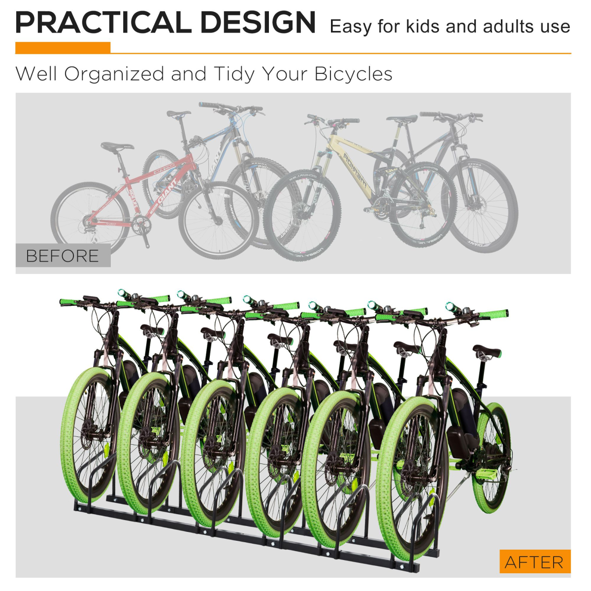6 Bike Parking Rack Locking Storage Stand Holder Floor Wall Mount Black