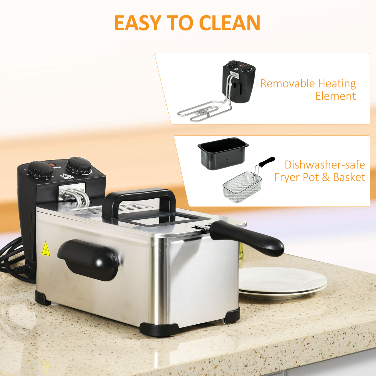 3 Litre Deep Fat Fryer with Adjustable Temperature, 60min Timer, 2000W