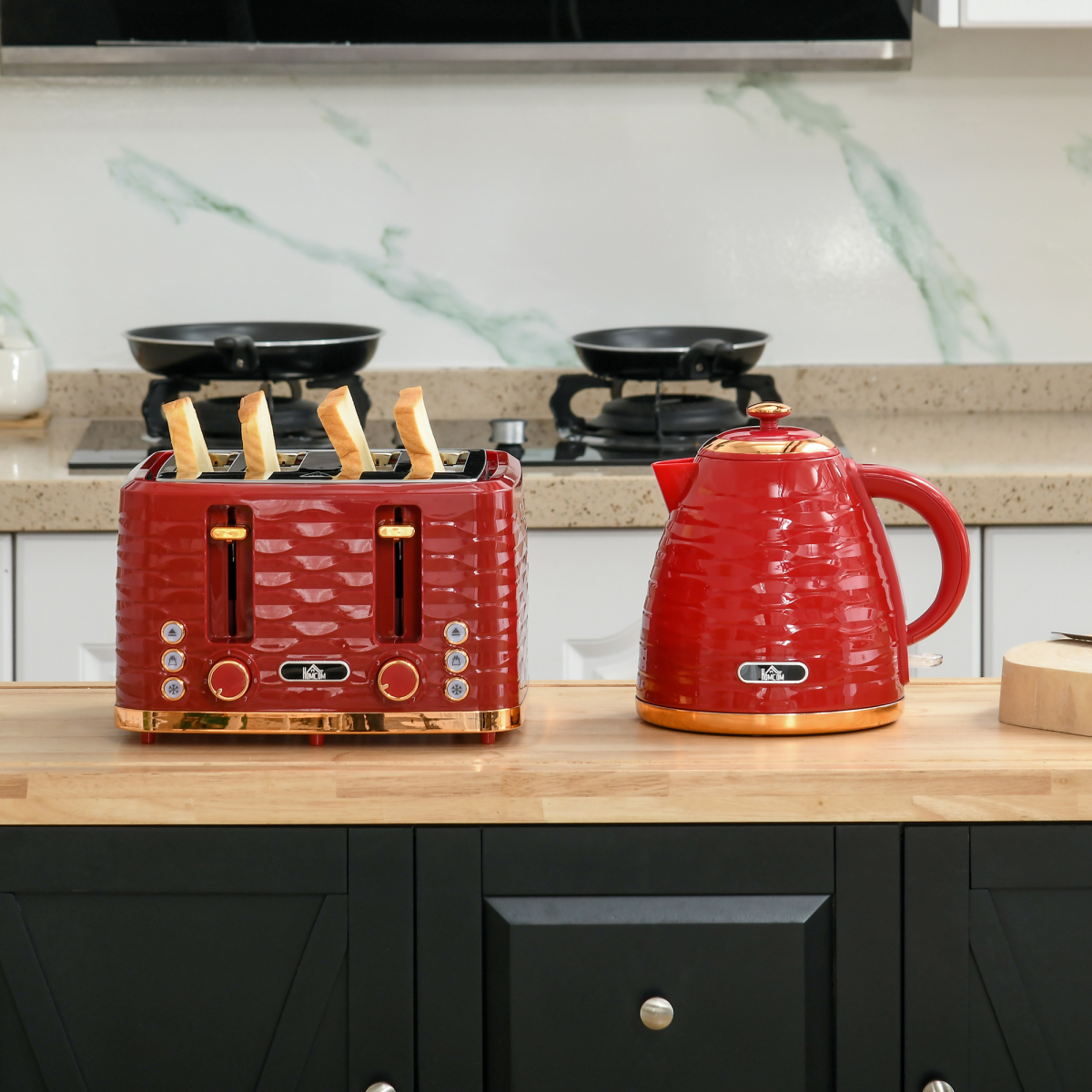 Kettle and Toaster Set 1.7L Rapid Boil Kettle and 4 Slice Toaster Red