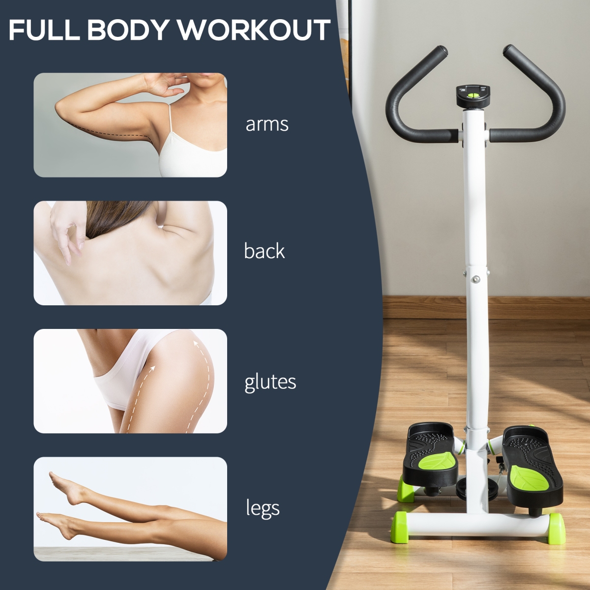 Adjustable Stepper Aerobic Ab Exercise Machine LCD Screen Handle, White