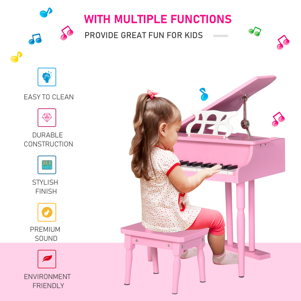 30 Keys Mini Kids Piano with Music Stand and Bench Best Gifts Toy