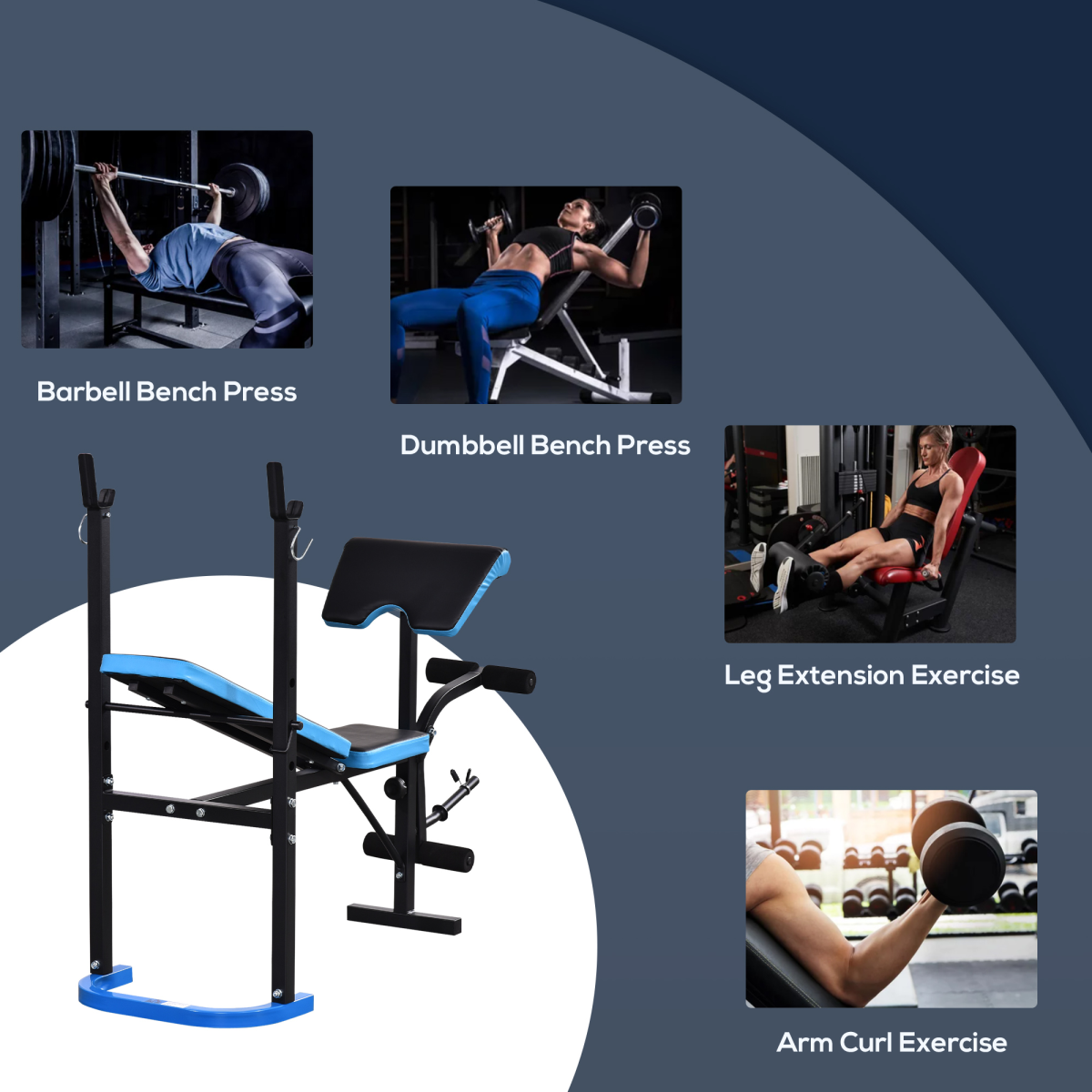 Adjustable Weight Bench with Leg Developer Barbell Rack for Home Gym