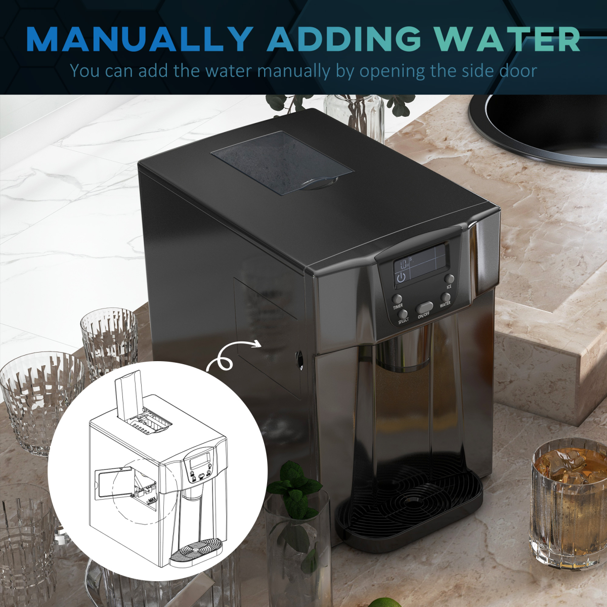 Ice Maker Machine and Water Dispenser No Plumbing Required Black