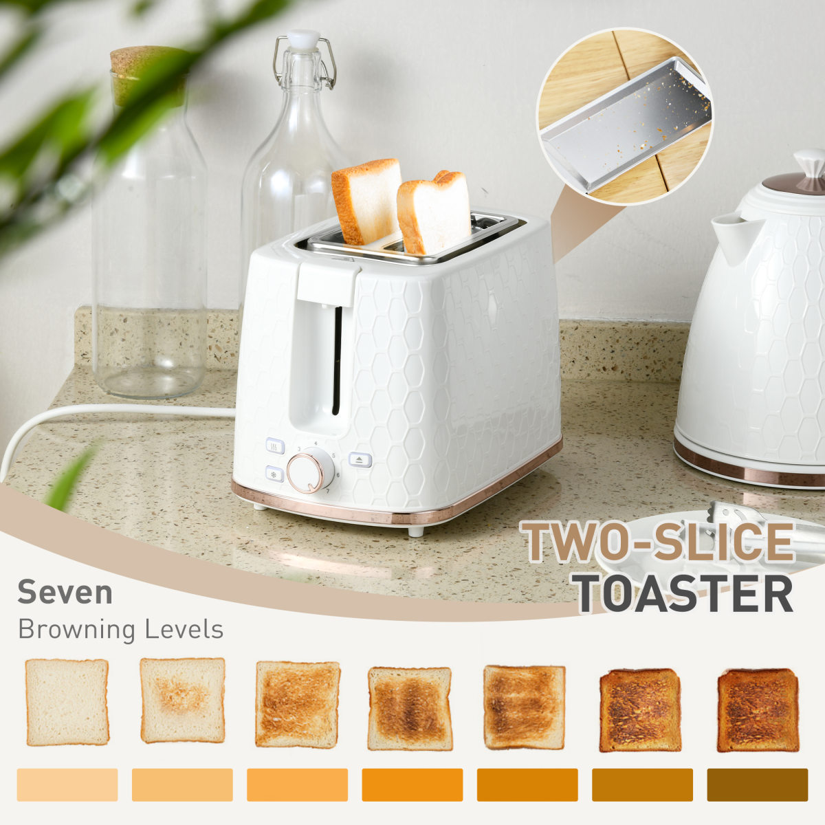 Kettle and Toaster Set 1.7L Fast Boil Kettle and 2 Slice Toaster Set White
