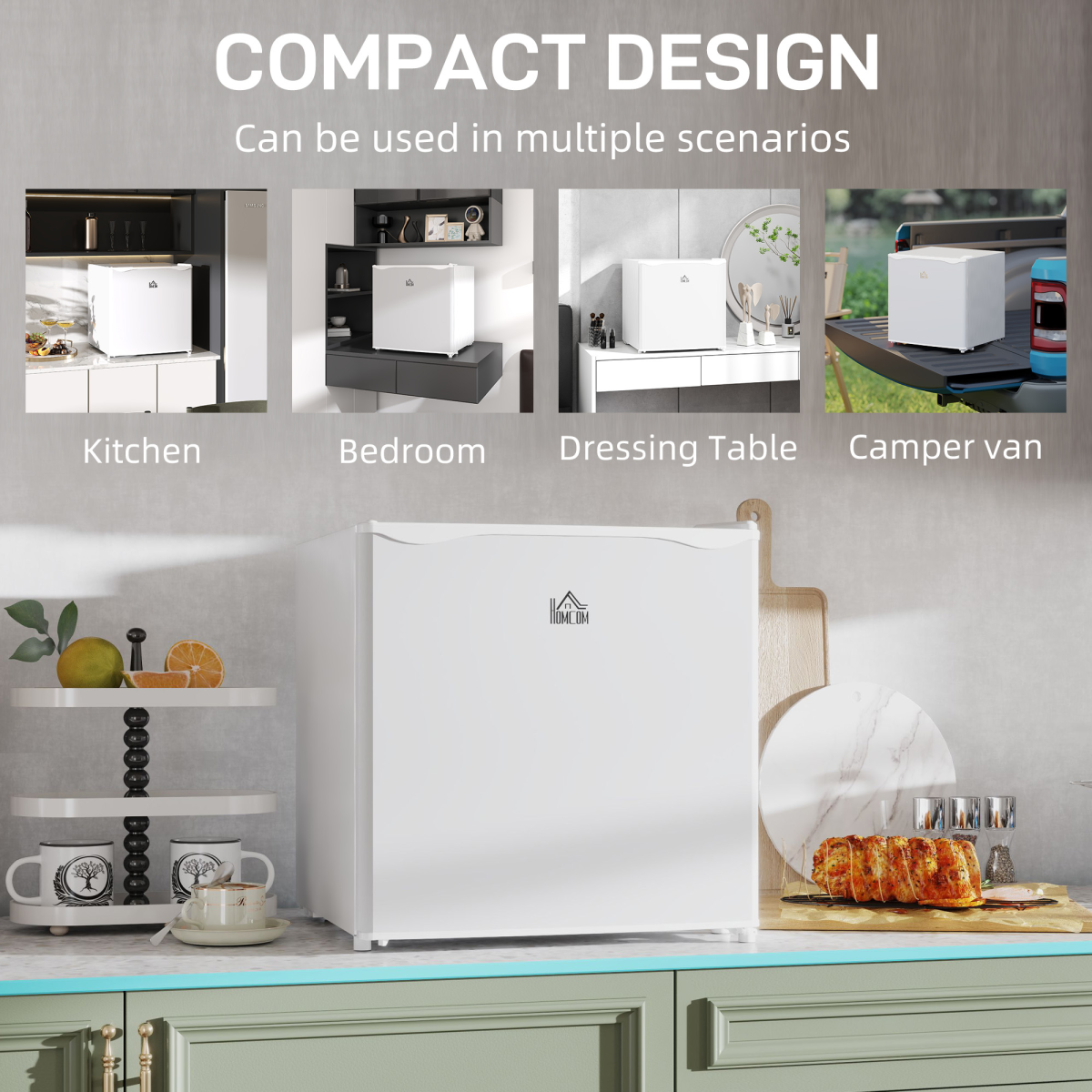 46L Counter Top Fridge with Chiller Box Mini Fridge for Bedrooms Cream