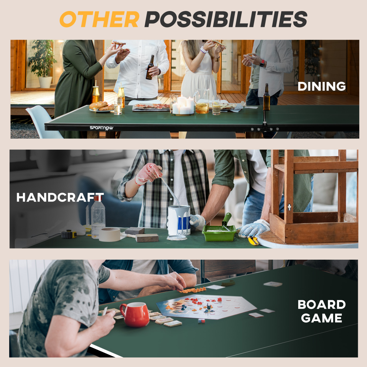 9FT Folding Table Tennis Table with 8 Wheels, for Indoors, Outdoors