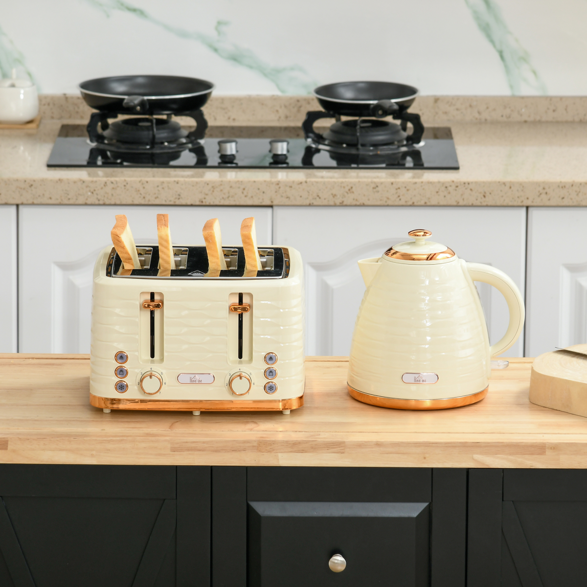 Kettle and Toaster Set 1.7L Rapid Boil Kettle and 4 Slice Toaster Beige