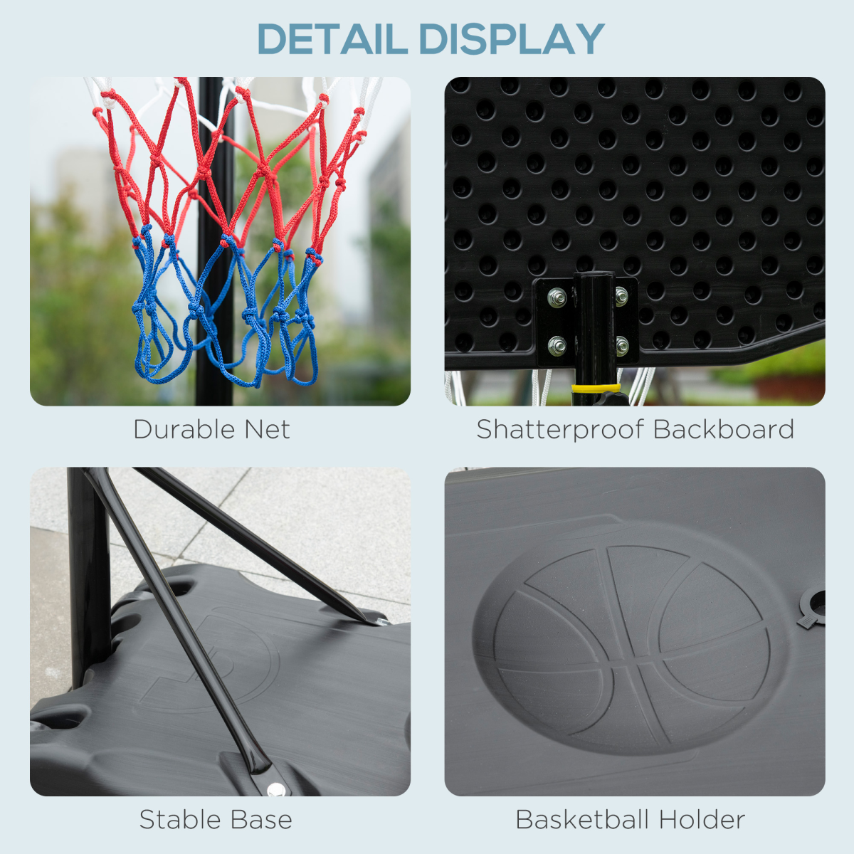 Adjustable Basketball Hoop Stand with Wheels and Weight Base 1.6-2.1m