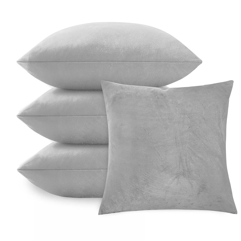 Velvet Cushion Covers Light Grey 4 Pack, 45 x 45cm Square Pillow Covers image 0