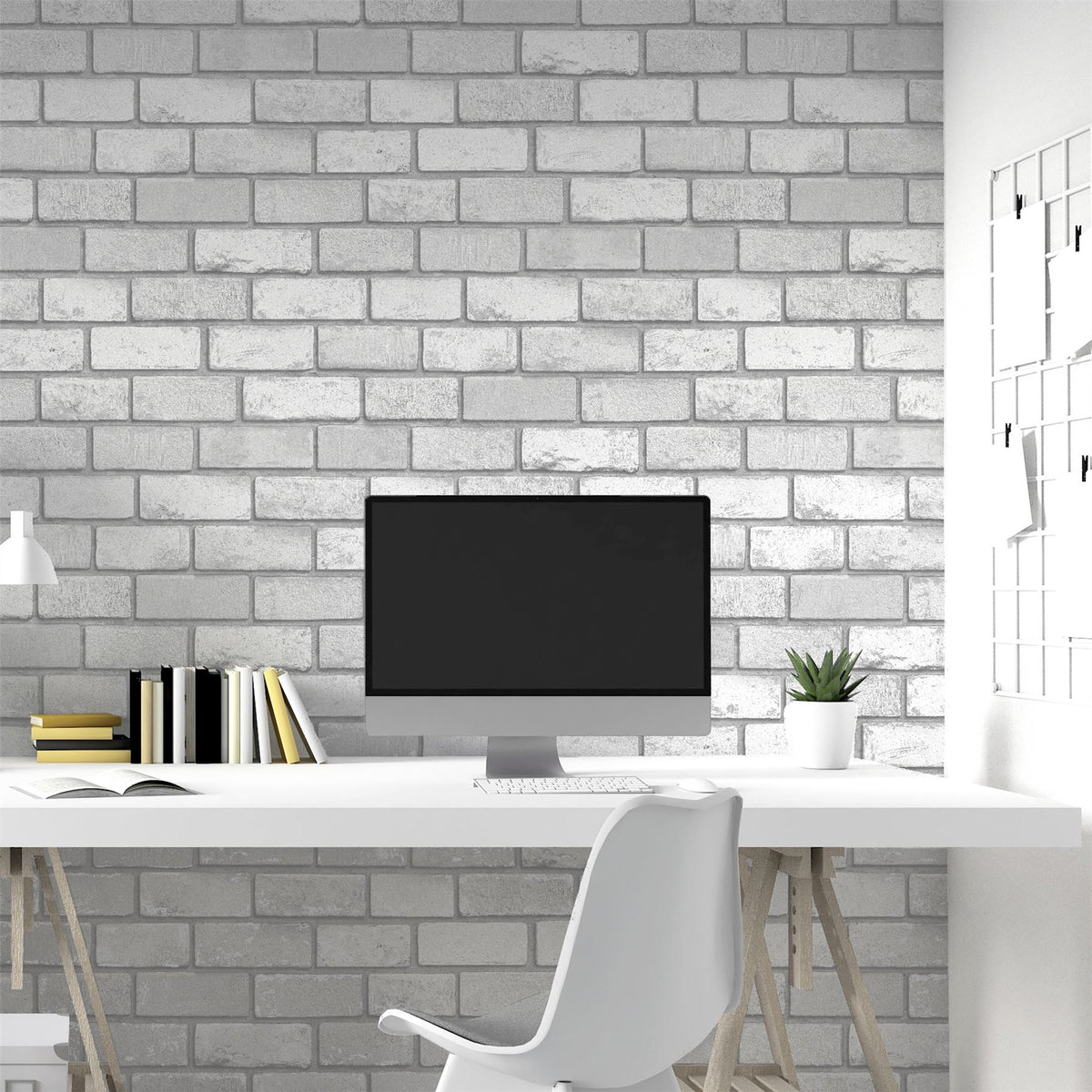 Metallic Brick White/Silver Wallpaper image 5