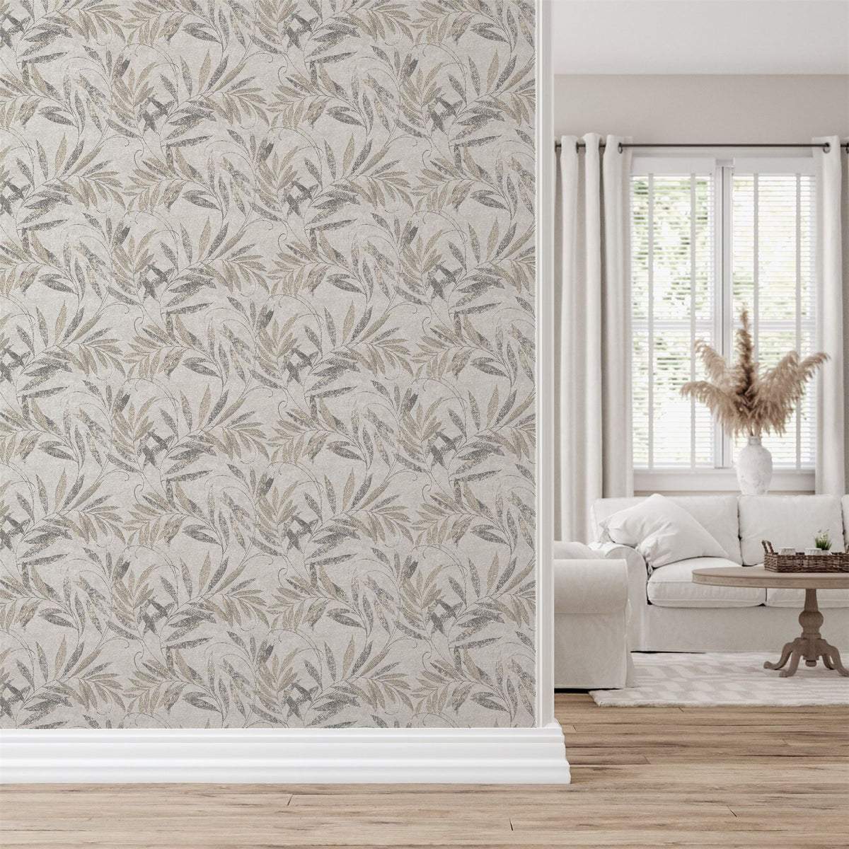 Luxury Leaf Soft Silver Wallpaper image 1