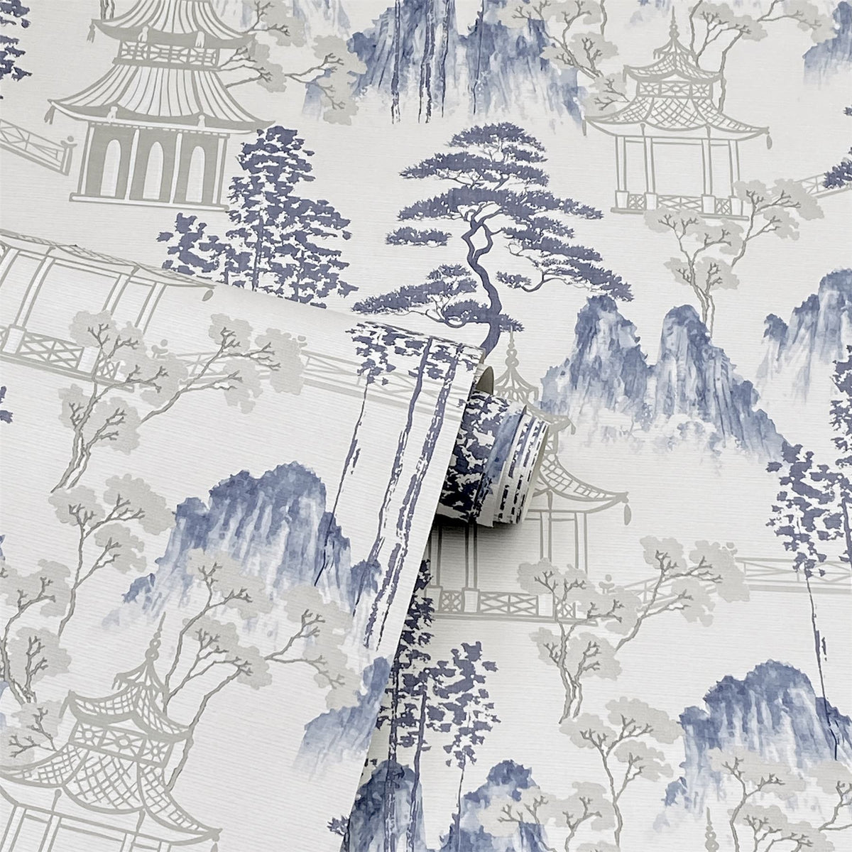 Japanese Pagoda Blue Grey Wallpaper image 3