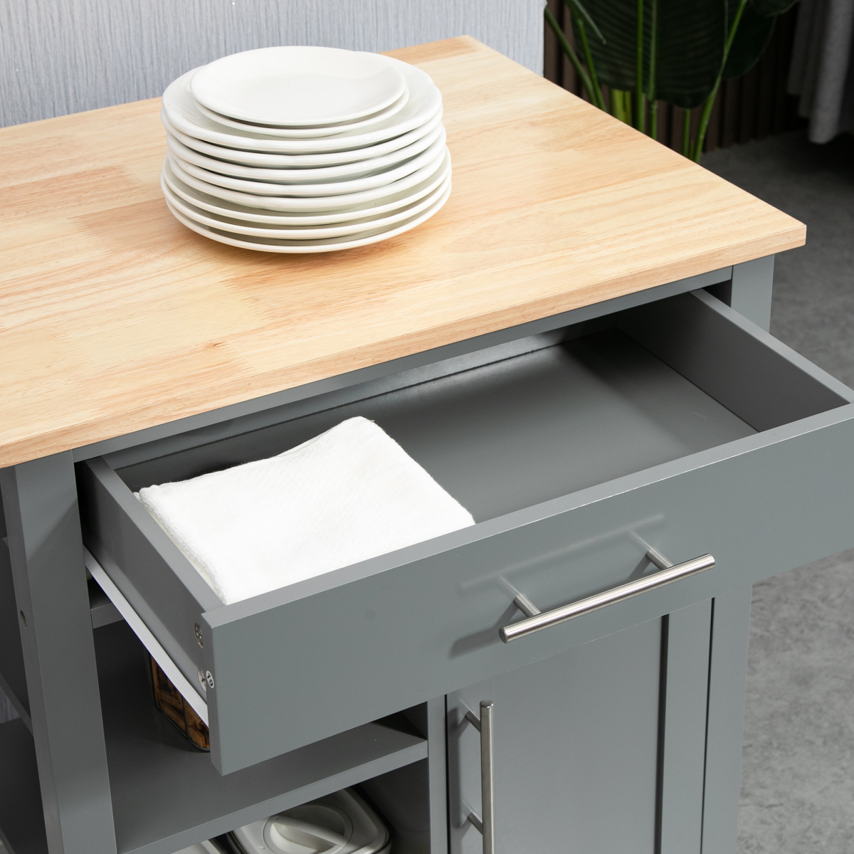 Kitchen Trolley Utility Cart on Wheels with Open Shelf and Storage Drawer