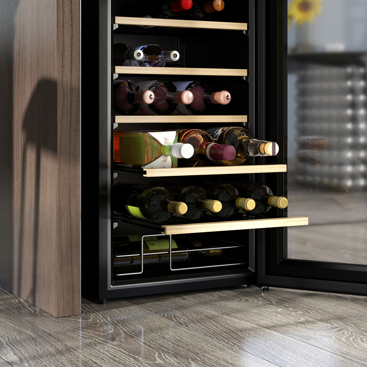 24 Bottles Wine Fridge with Glass Door Digital Touch Screen Control LED