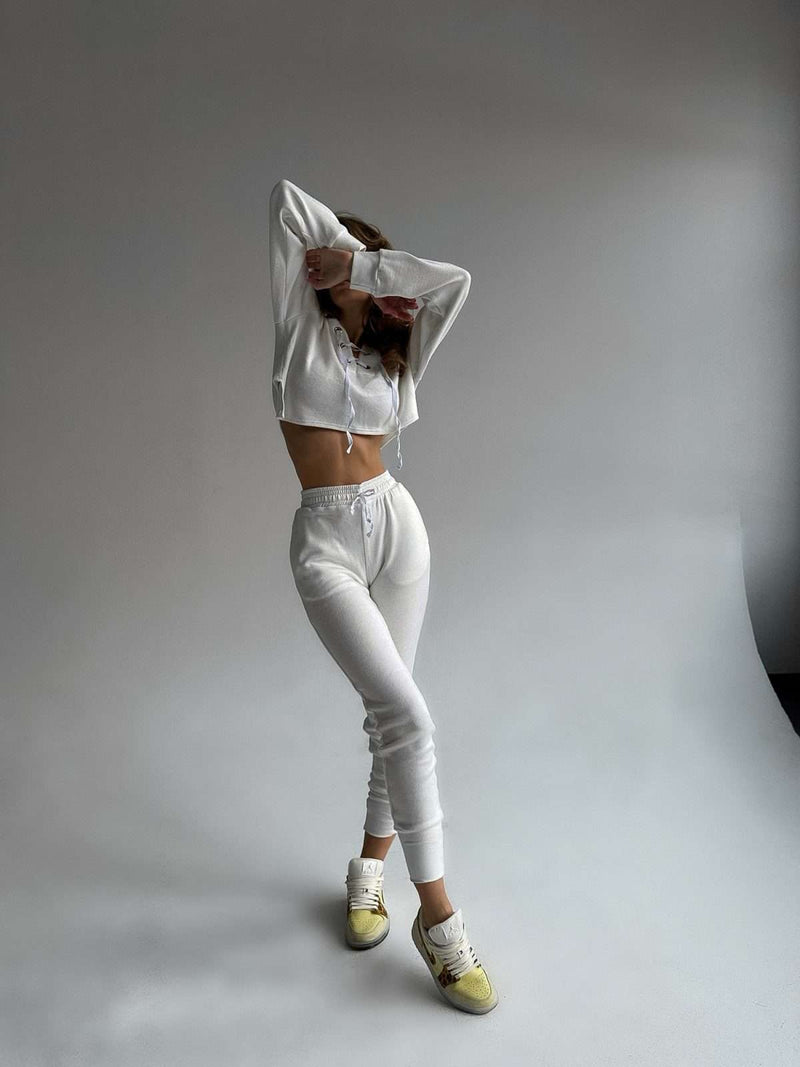 bridal white cropped hoodie set women