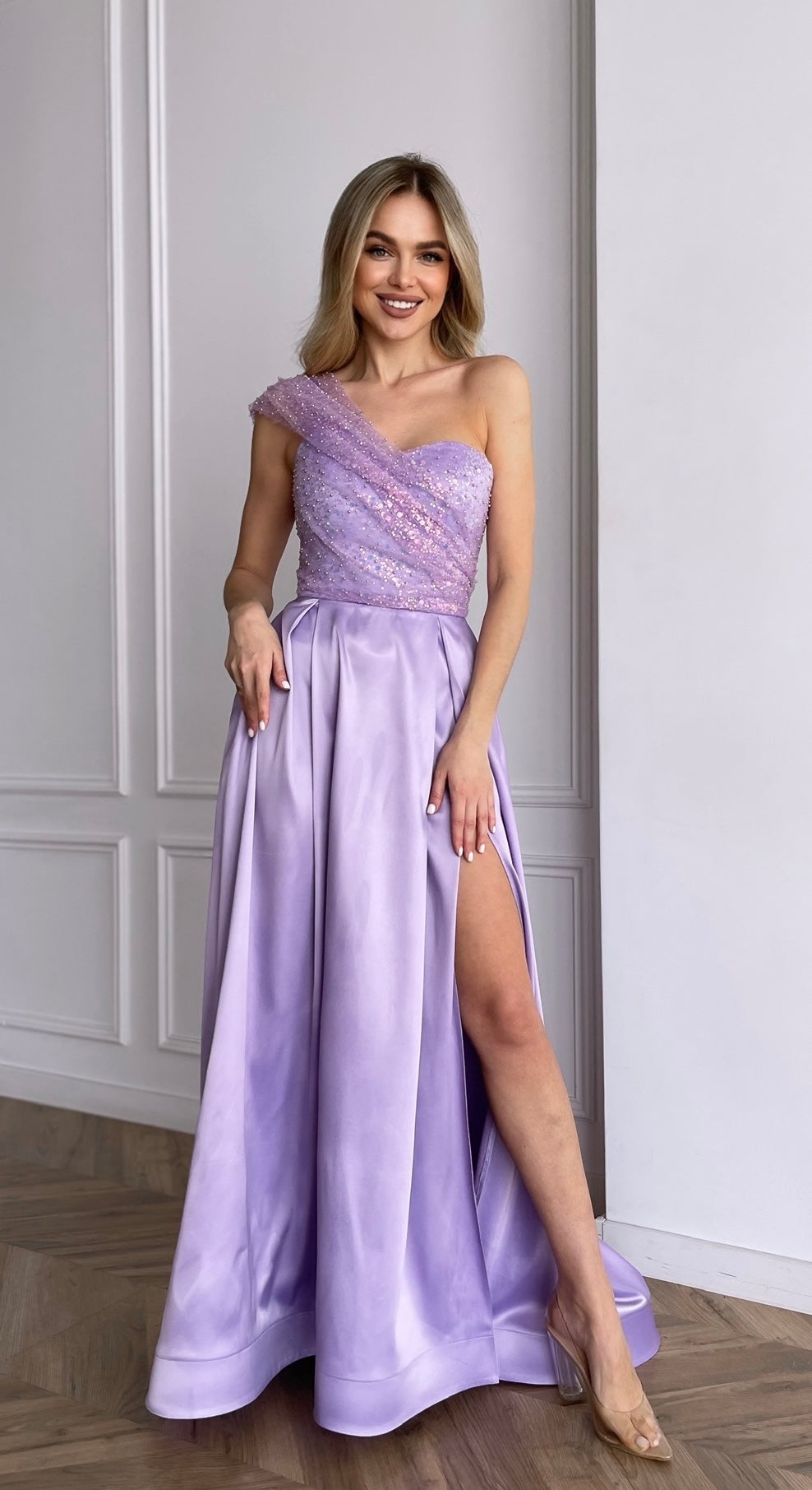 wedding guest maxi lavander dress